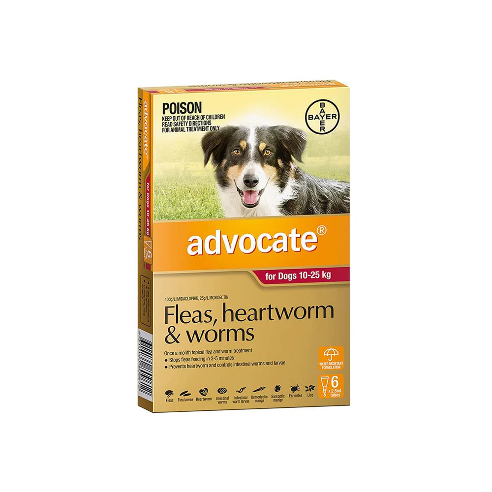 ADVOCATE Flea, Heartworm and Worm For Dogs 10-25kg 6pk