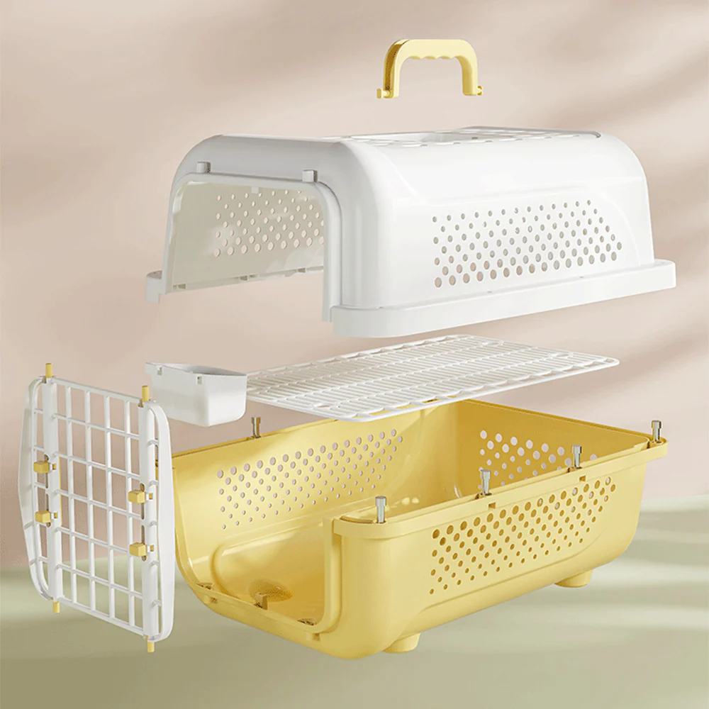 Air Traveller Portable Pet Carrier for Cats & Small Dogs – Cream Yellow, with Tray & Bowl - Image 3
