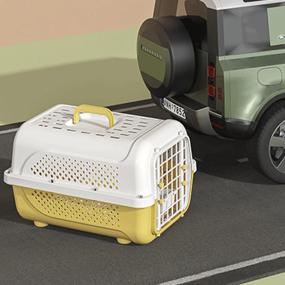 Air Traveller Portable Pet Carrier for Cats & Small Dogs – Cream Yellow, with Tray & Bowl - Image 5
