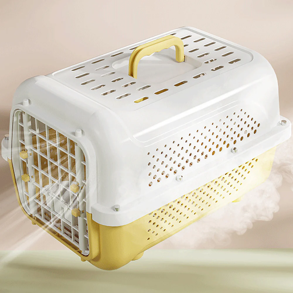 Air Traveller Portable Pet Carrier for Cats & Small Dogs – Cream Yellow, with Tray & Bowl - Image 6