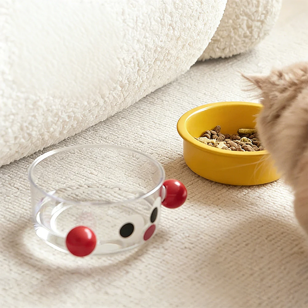 Anti-Tip Ergonomic Food & Water Bowl Set Ceramic Double Cat Bowl - Yellow Big Eye - Image 5