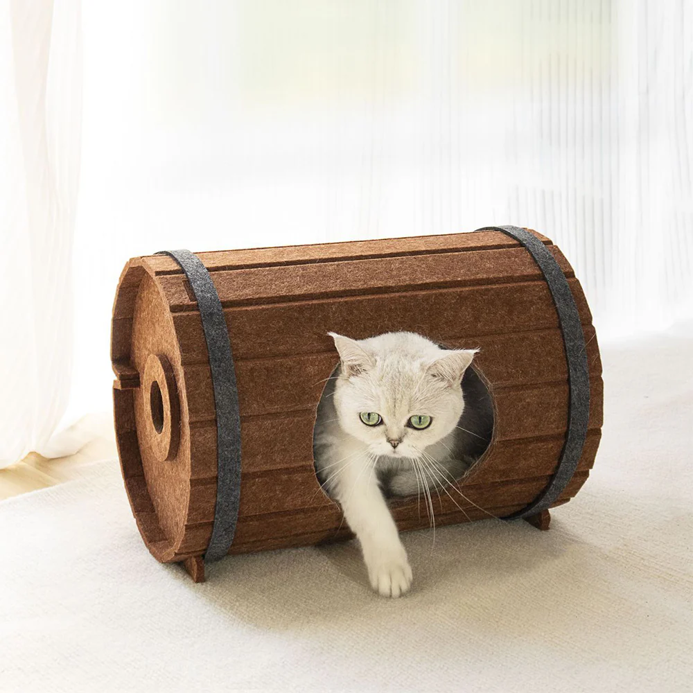 Assembled Wine Barrel Felt Cat Bed - Image 3