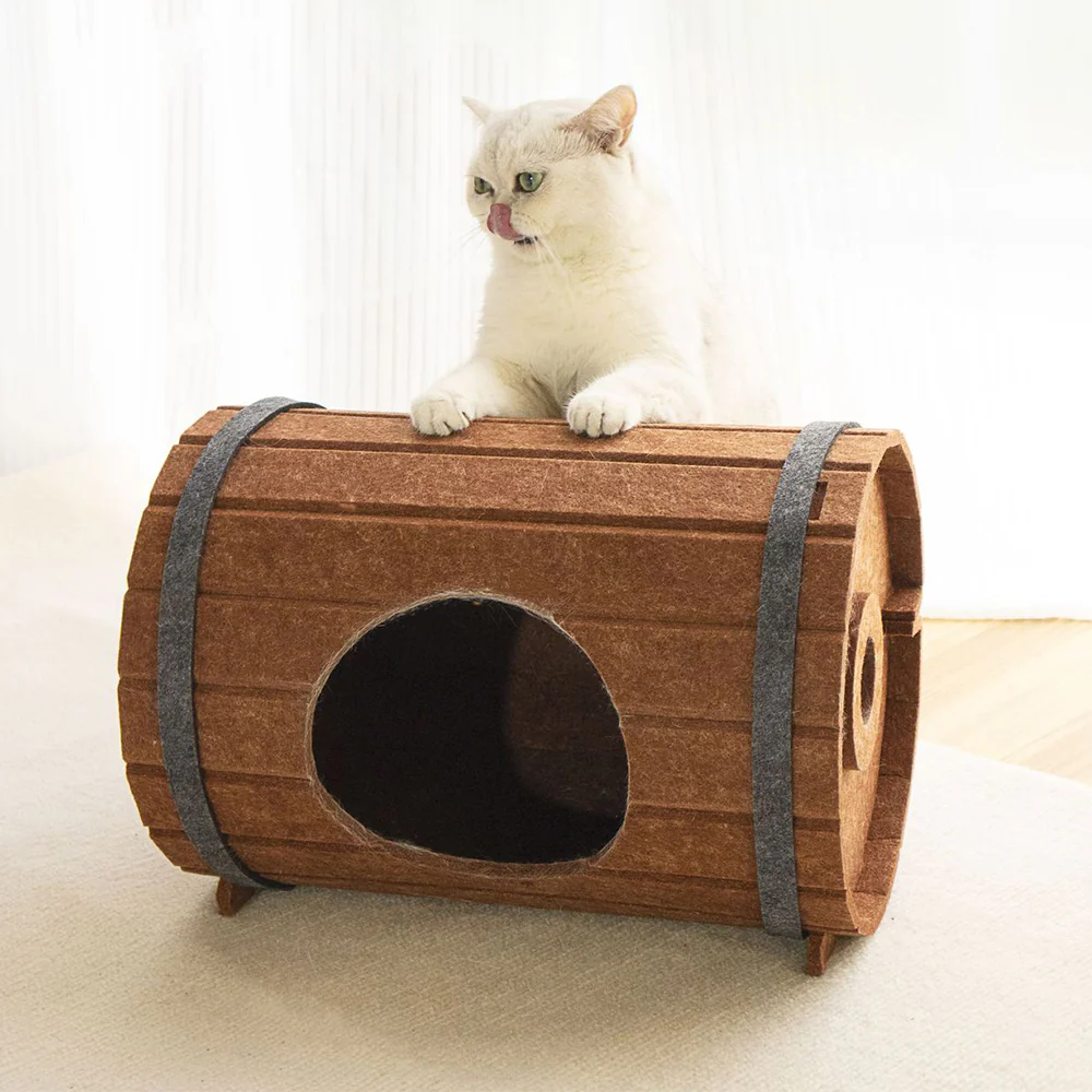 Assembled Wine Barrel Felt Cat Bed - Image 4