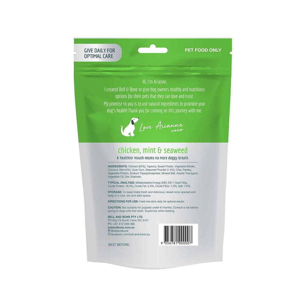BELL & BONE Chicken, Mint & Seaweed Dental Stick Dog Treats 126g (small) - Image 2