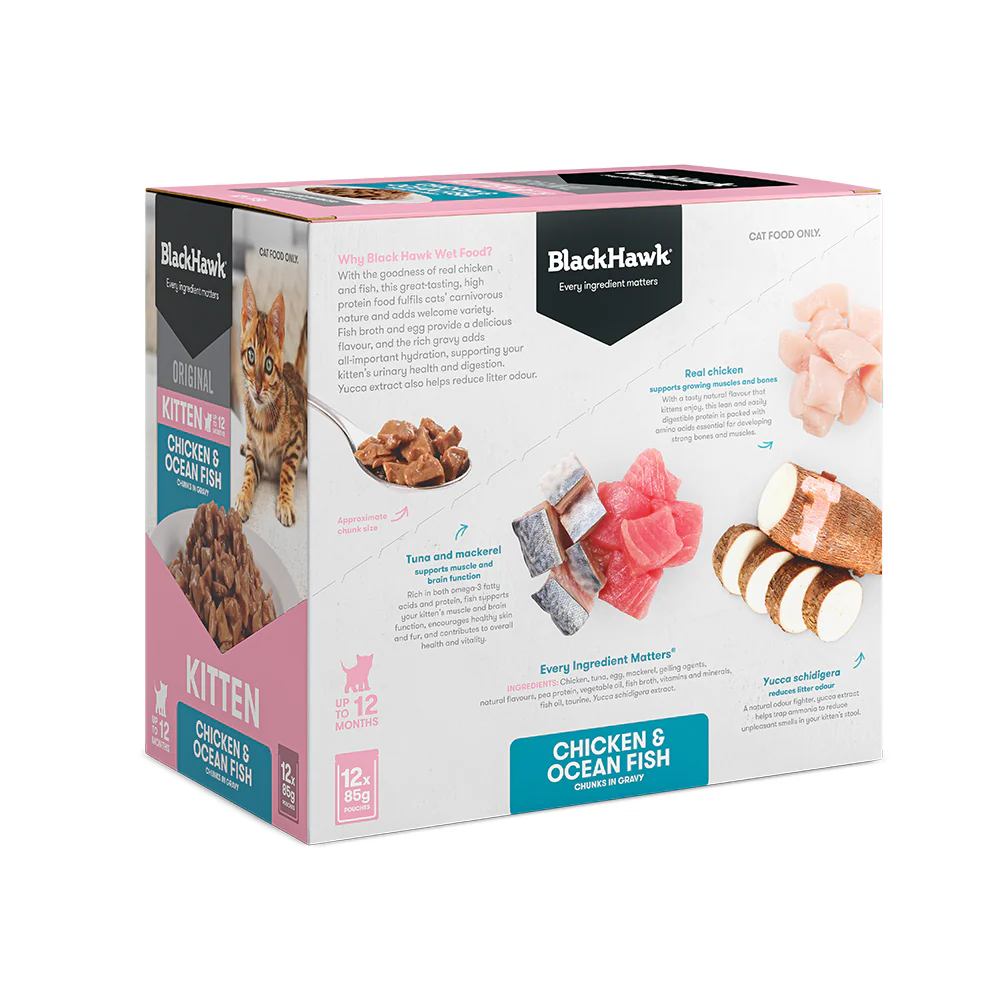 BLACK HAWK Original Chicken & Ocean Fish in Gravy Kitten Wet Cat Food - Image 5
