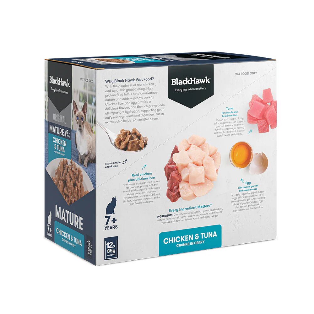 BLACK HAWK Original Chicken & Tuna in Gravy Mature 7+ Wet Cat Food - Image 4
