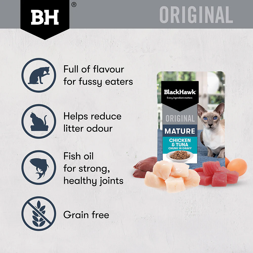 BLACK HAWK Original Chicken & Tuna in Gravy Mature 7+ Wet Cat Food - Image 7