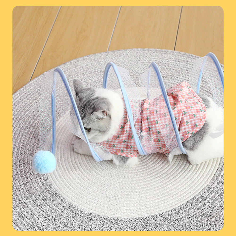 Blue Ball S-Shaped Collapsible Cat Tunnel Toy - Image 2