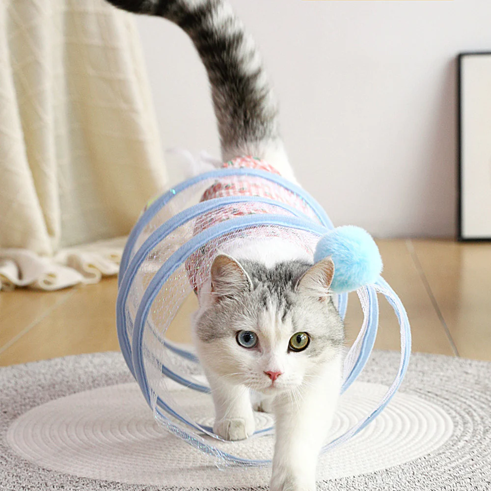 Blue Ball S-Shaped Collapsible Cat Tunnel Toy - Image 3