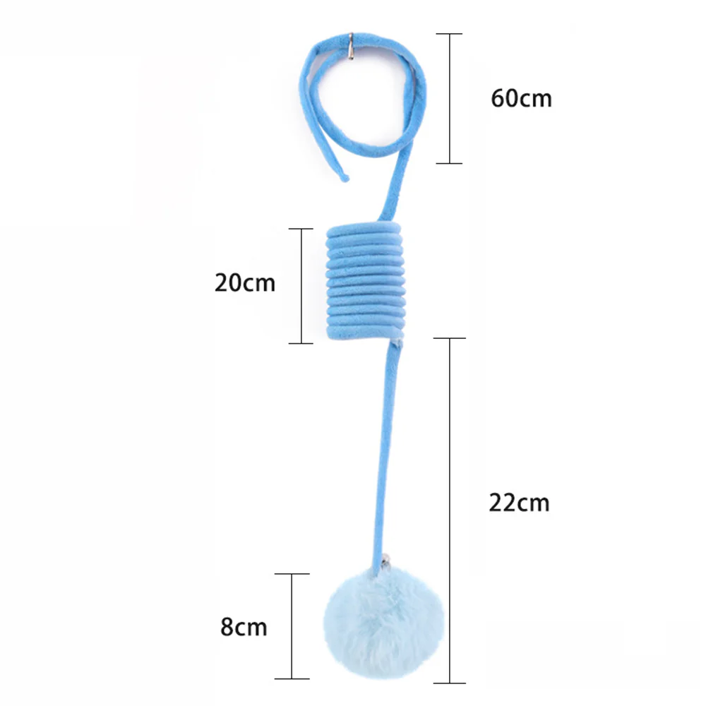 Blue Plush Spring Ball Hanging Stretchable Cat Toy - Image 2