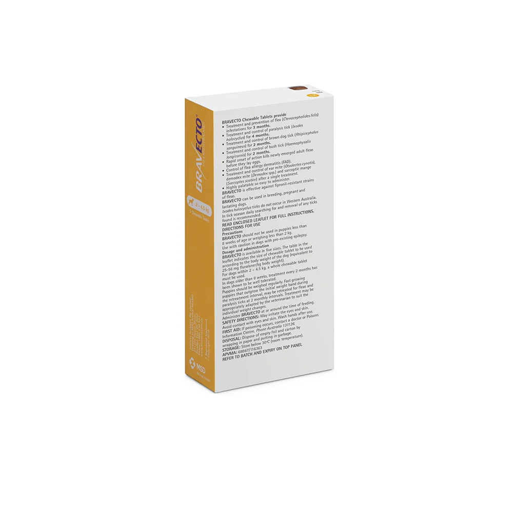 BRAVECTO Fleas & Ticks Management for very small dogs (2-4.5kg) 1 chew - Image 3