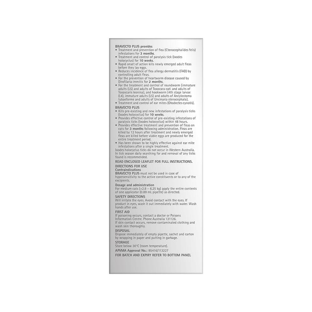 BRAVECTO Plus For Large Cats 6.25-12.5kg 1 pipette - Image 3