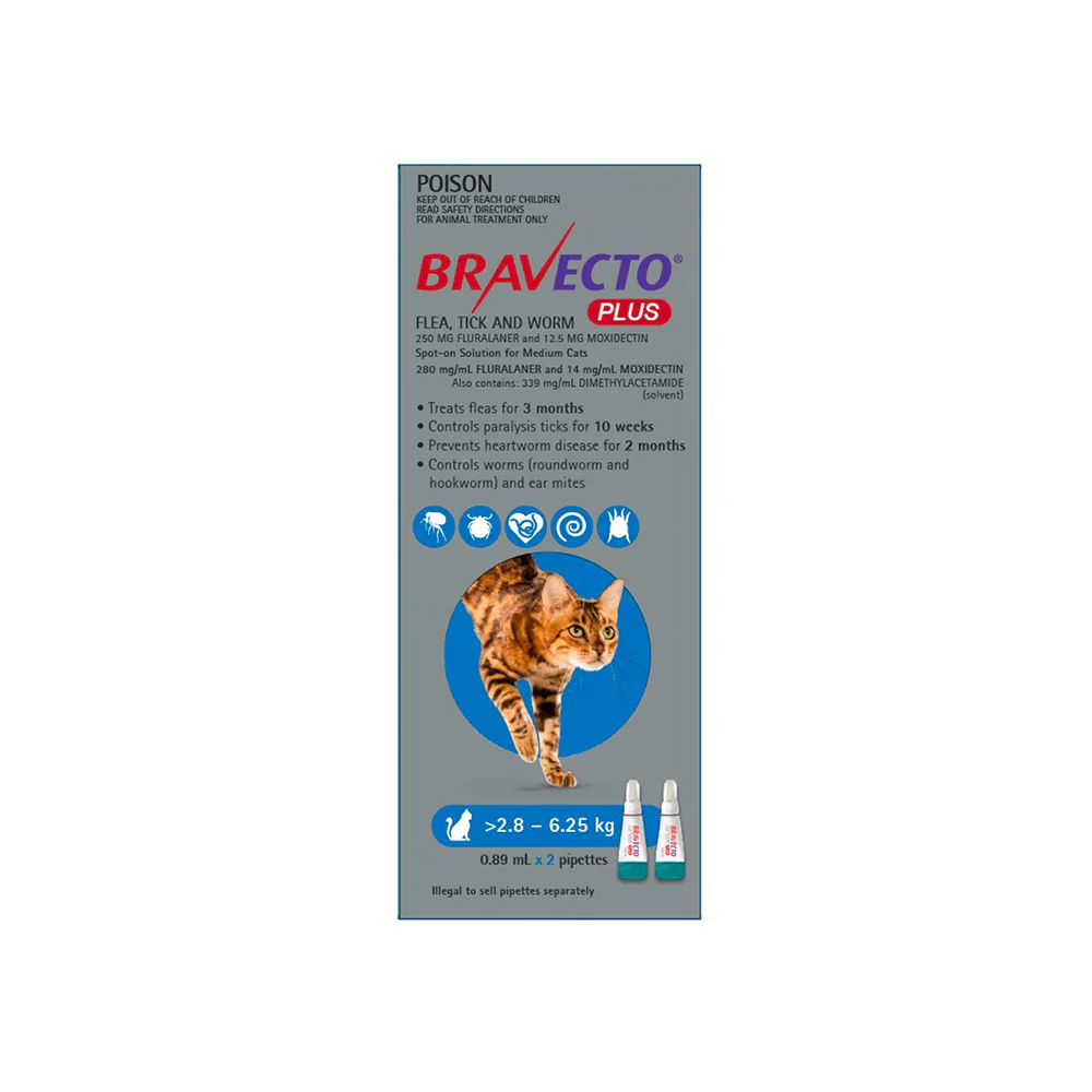 BRAVECTO Plus For Medium Cats (2.8-6.25kg) 2 pipettes