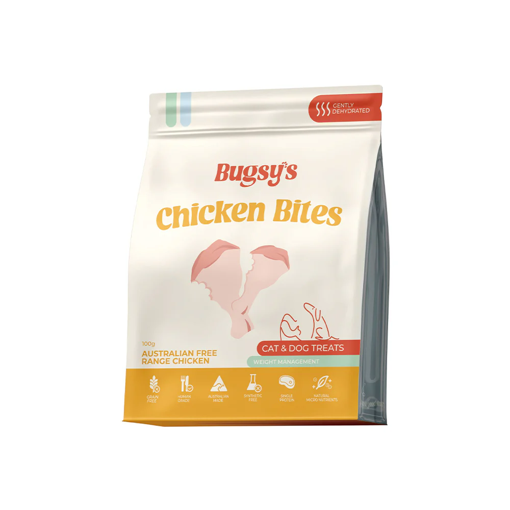 BUGSY'S 100% Australian Free Range Chicken Bites Pet Treats 100g