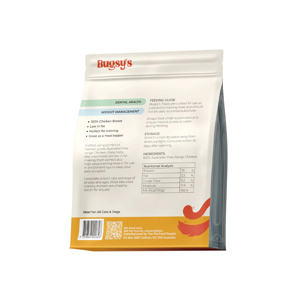 BUGSY'S 100% Australian Free Range Chicken Bites Pet Treats 100g - Image 2