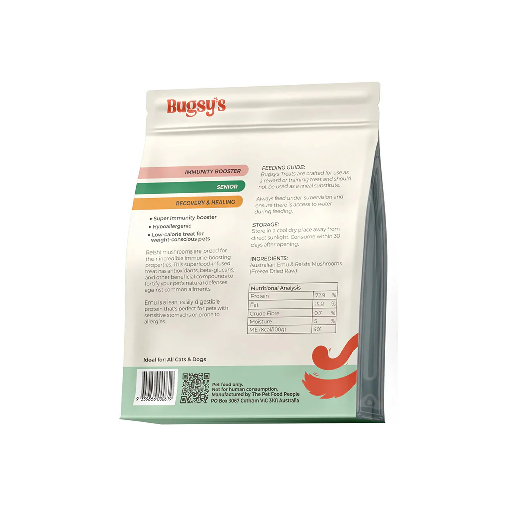 BUGSY'S Freeze Dried Emu & Reishi Pet Treats 70g - Image 2