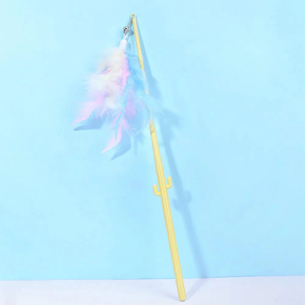 Cactus Long Pole Feather Cat Teaser Yellow