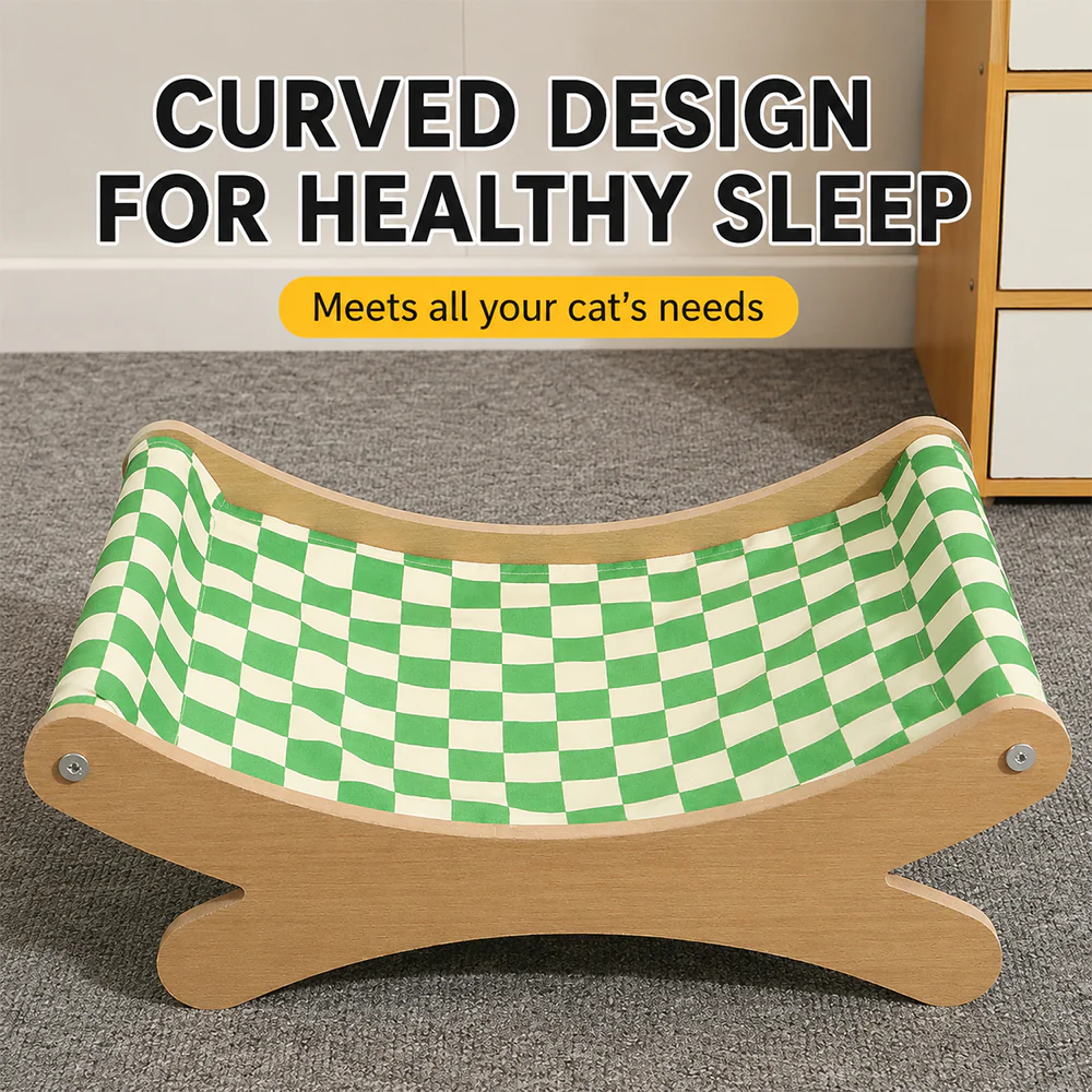 Cat Hammock Bed Wooden Frame Rocking - Image 6