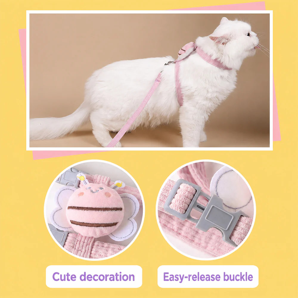 Cat Harness & Leash Set – Escape-Proof Adjustable Design | Yellow & Pink - Image 11