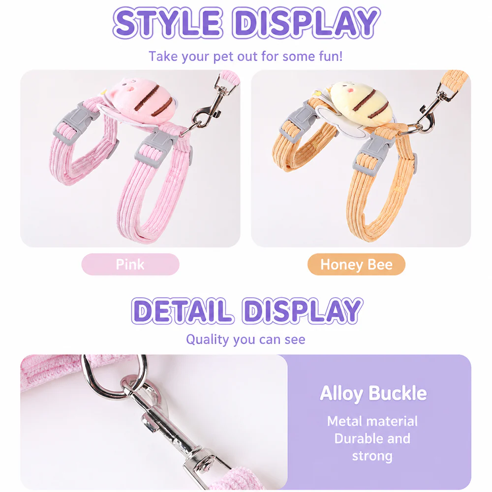 Cat Harness & Leash Set – Escape-Proof Adjustable Design | Yellow & Pink - Image 3