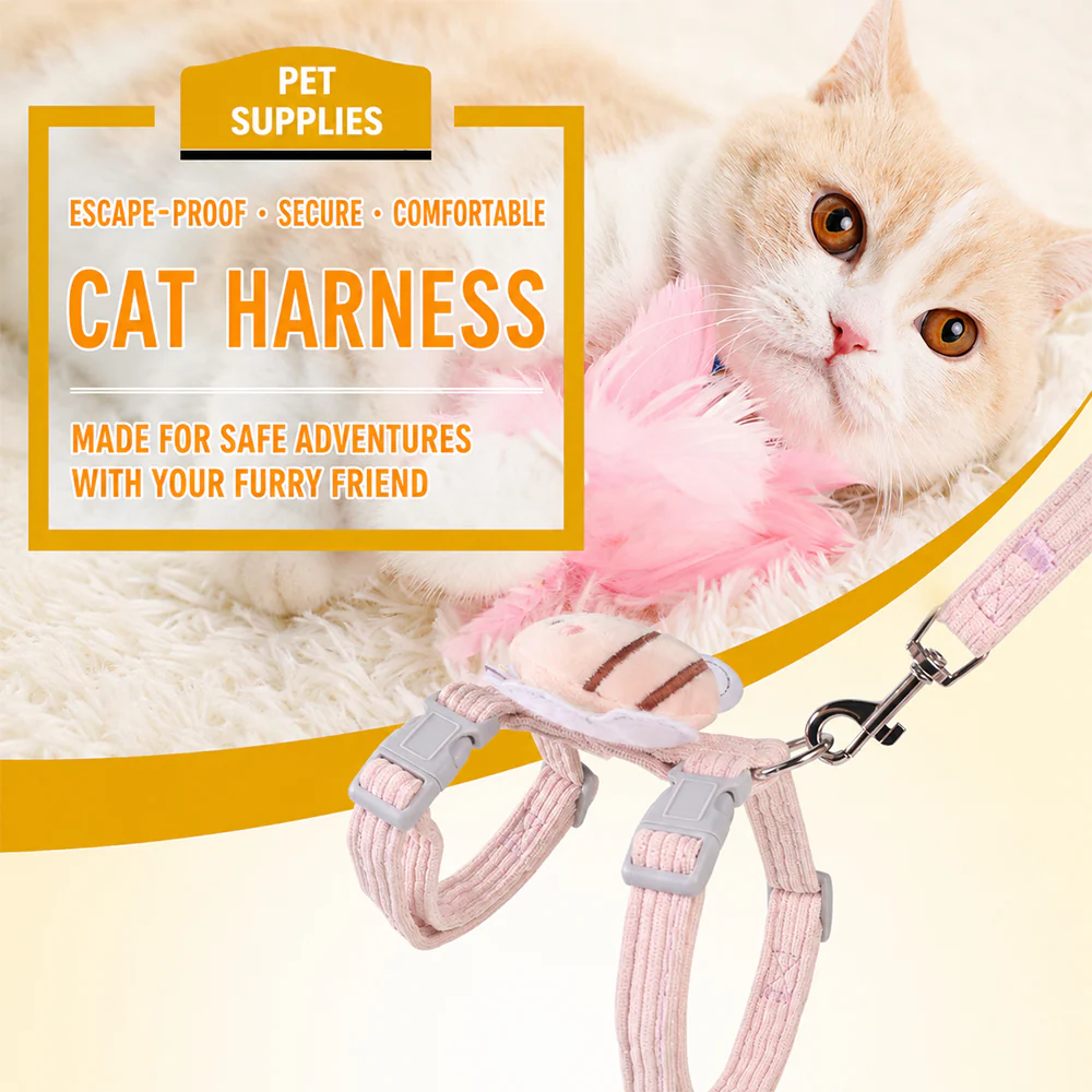 Cat Harness & Leash Set – Escape-Proof Adjustable Design | Yellow & Pink - Image 6