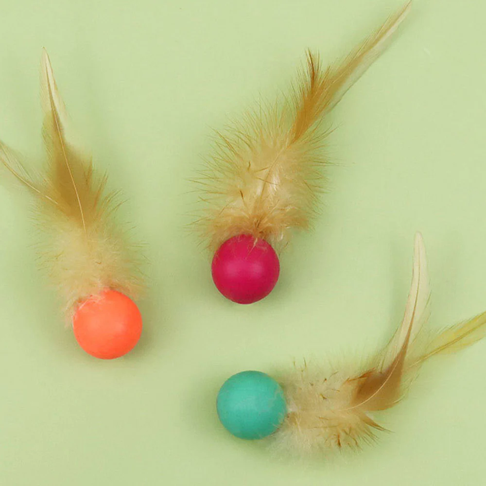 Cat Toy Bouncy Ball Feather Interactive 3 Pack - Image 2