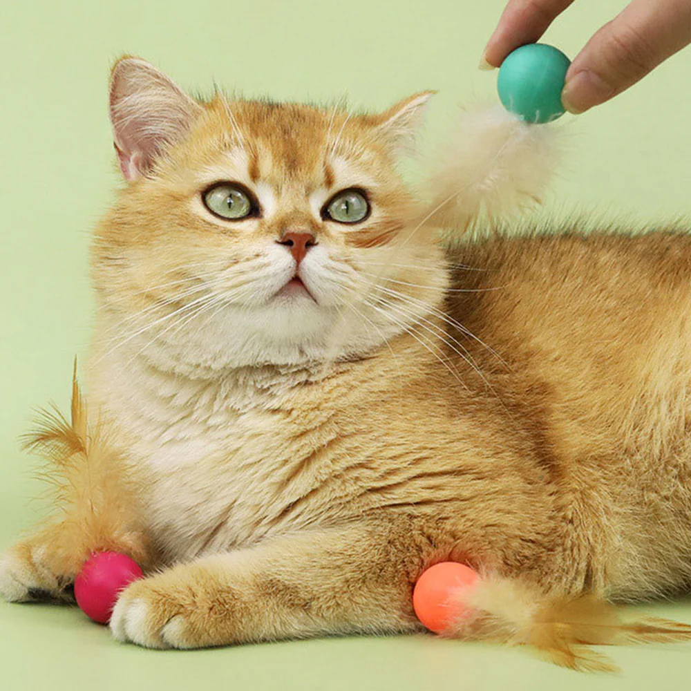 Cat Toy Bouncy Ball Feather Interactive 3 Pack - Image 3
