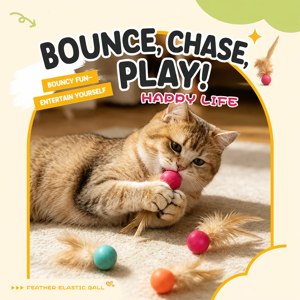 Cat Toy Bouncy Ball Feather Interactive 3 Pack - Image 6