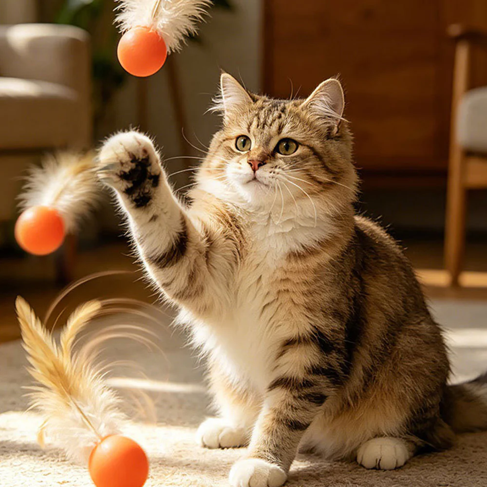 Cat Toy Bouncy Ball Feather Interactive 3 Pack - Image 7