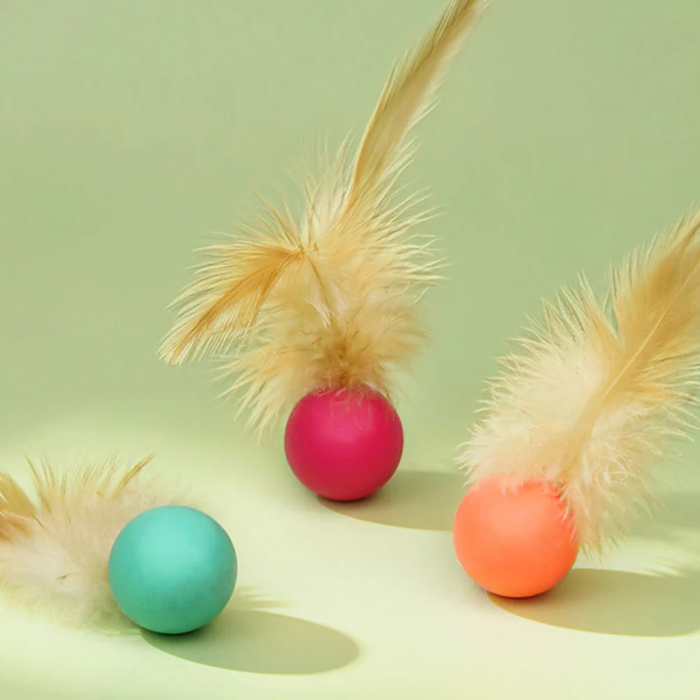 Cat Toy Bouncy Ball Feather Interactive 3 Pack - Image 9