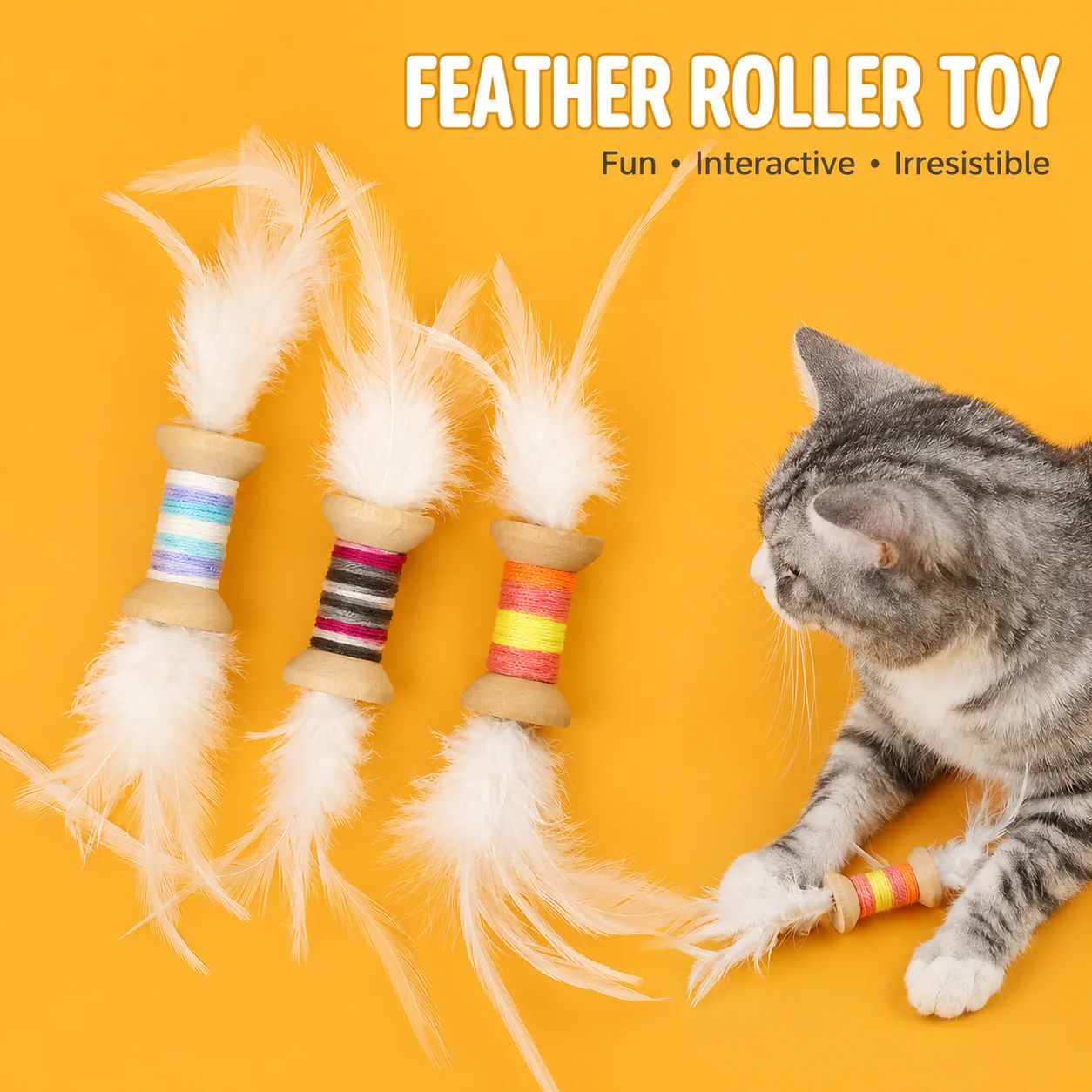 Cat Toy Feather Roller Interactive Self Play Toy - Image 2