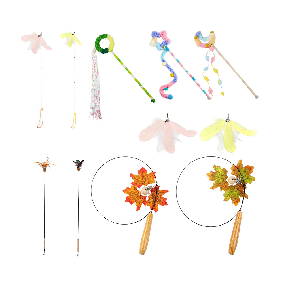 Cat Wand Toy â Interactive Feather Teaser with Replaceable Heads