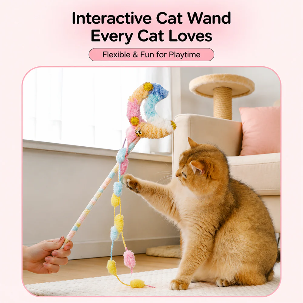 Cat Wand Toy â Interactive Feather Teaser with Replaceable Heads - Image 2