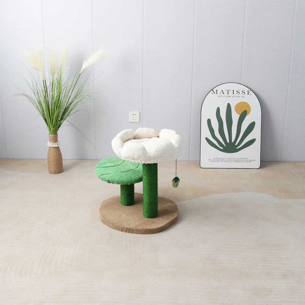 CATIO 2 Level White Camellia Flower Cat Scratching Tree - Image 3