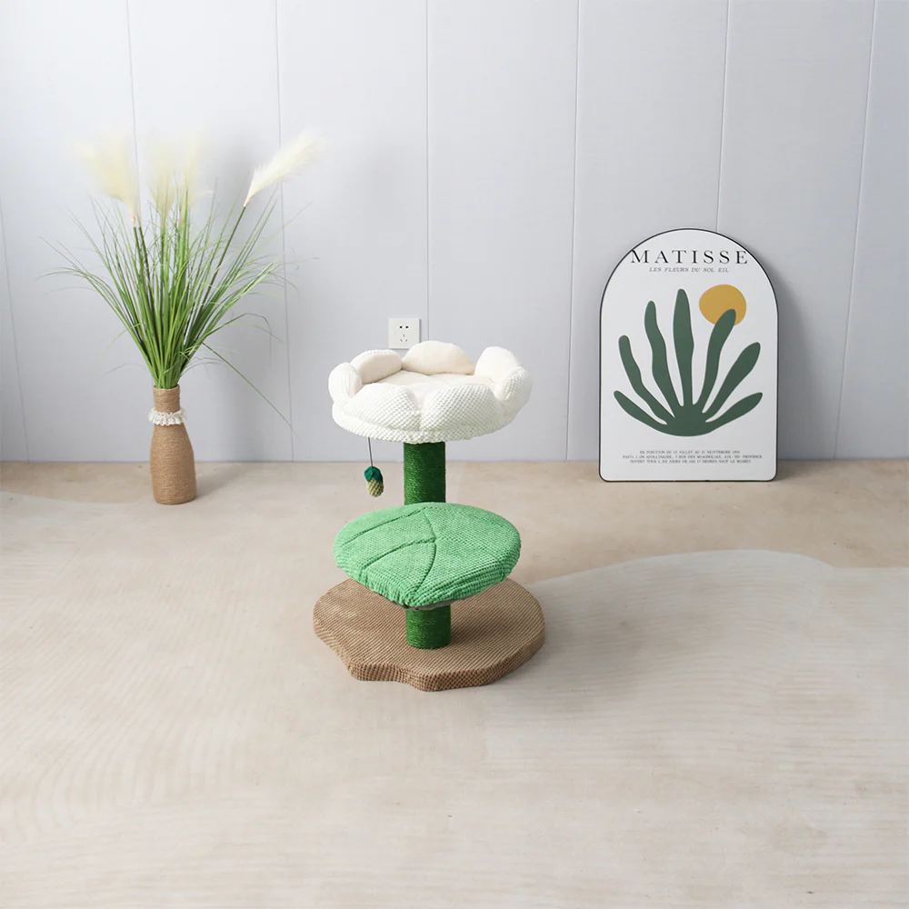 CATIO 2 Level White Camellia Flower Cat Scratching Tree - Image 4