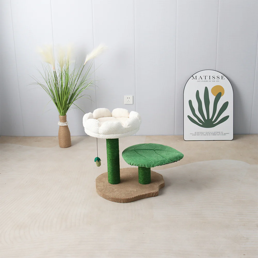 CATIO 2 Level White Camellia Flower Cat Scratching Tree - Image 5