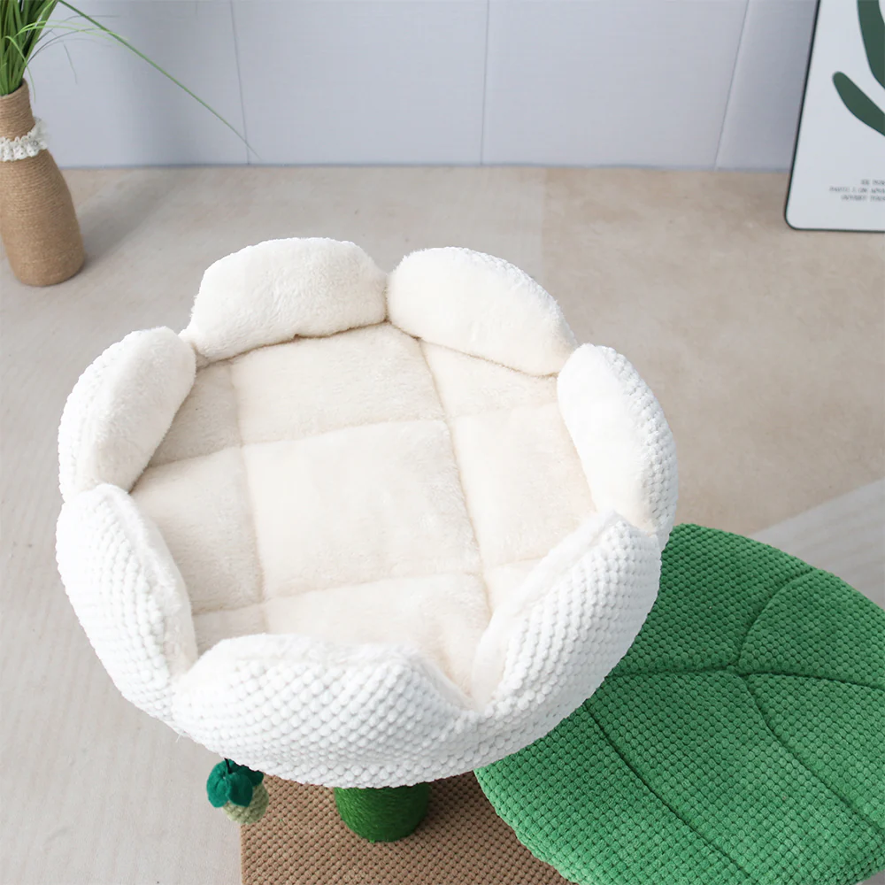 CATIO 2 Level White Camellia Flower Cat Scratching Tree - Image 8