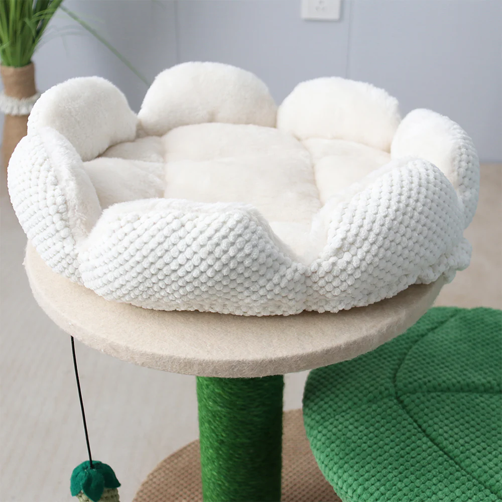 CATIO 2 Level White Camellia Flower Cat Scratching Tree - Image 9