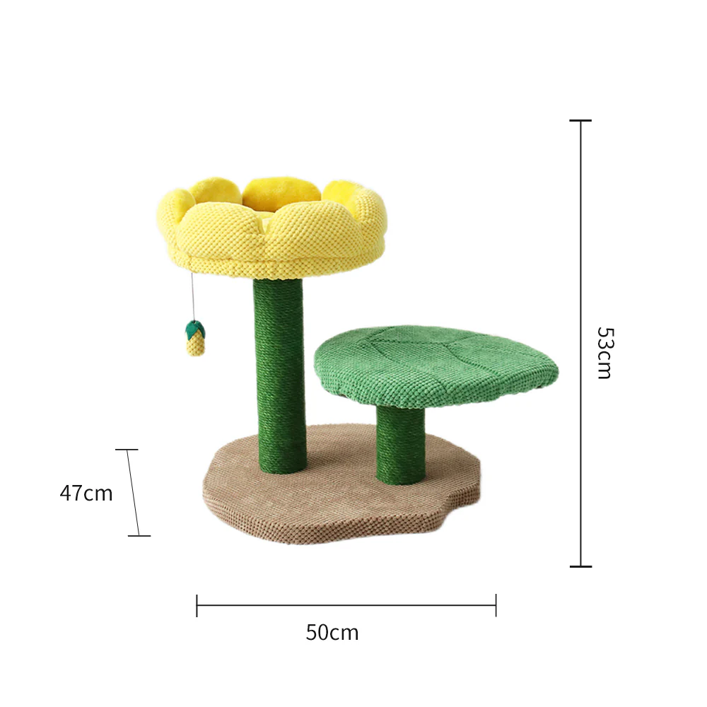 CATIO 2 Level Yellow Camellia Flower Cat Scratching Tree - Image 2