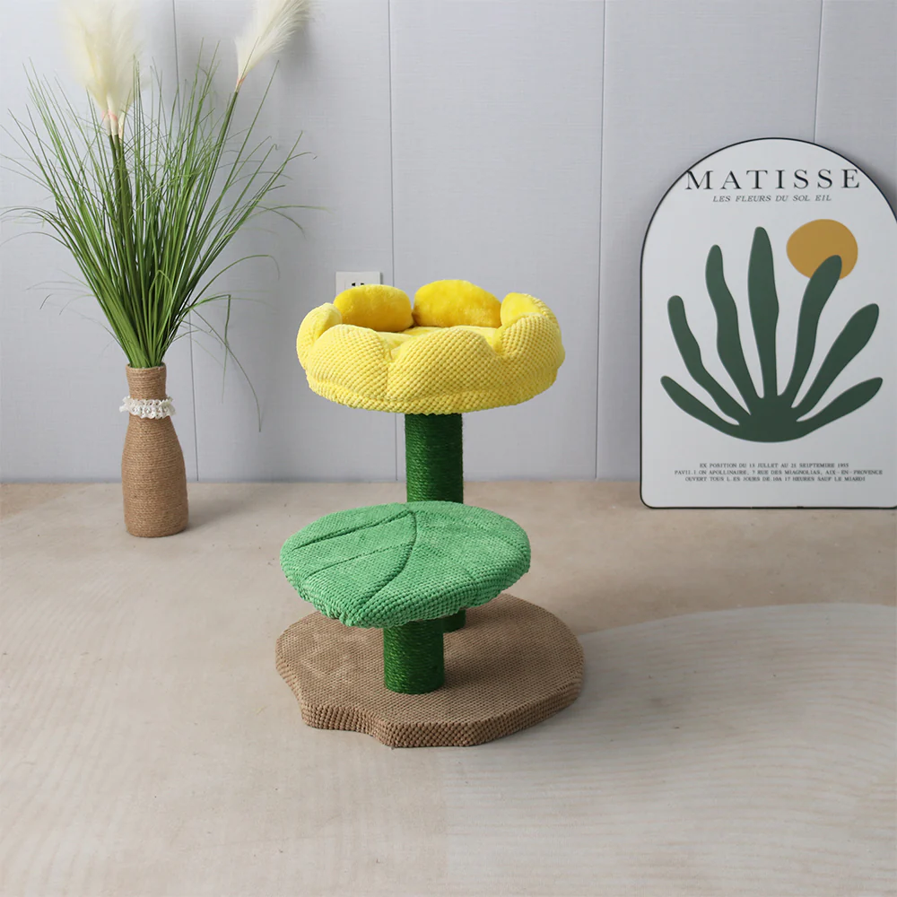CATIO 2 Level Yellow Camellia Flower Cat Scratching Tree - Image 4