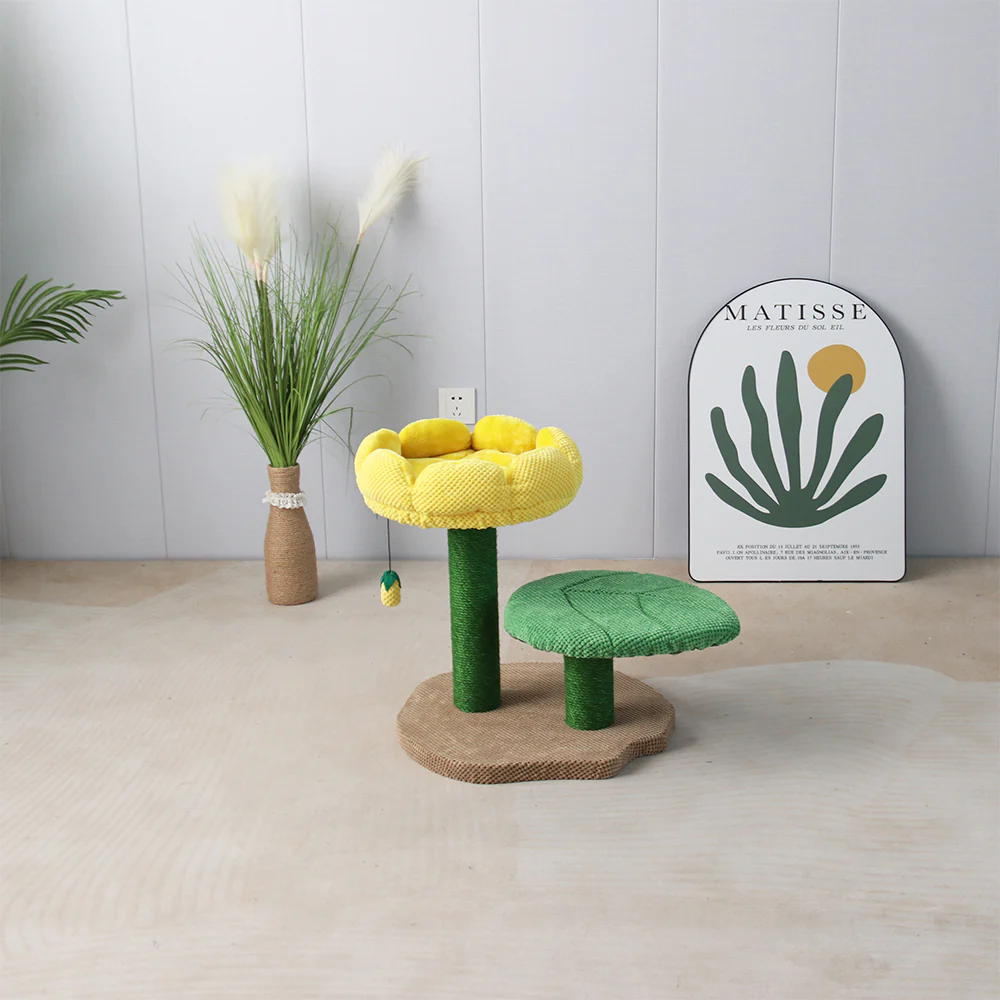 CATIO 2 Level Yellow Camellia Flower Cat Scratching Tree - Image 5
