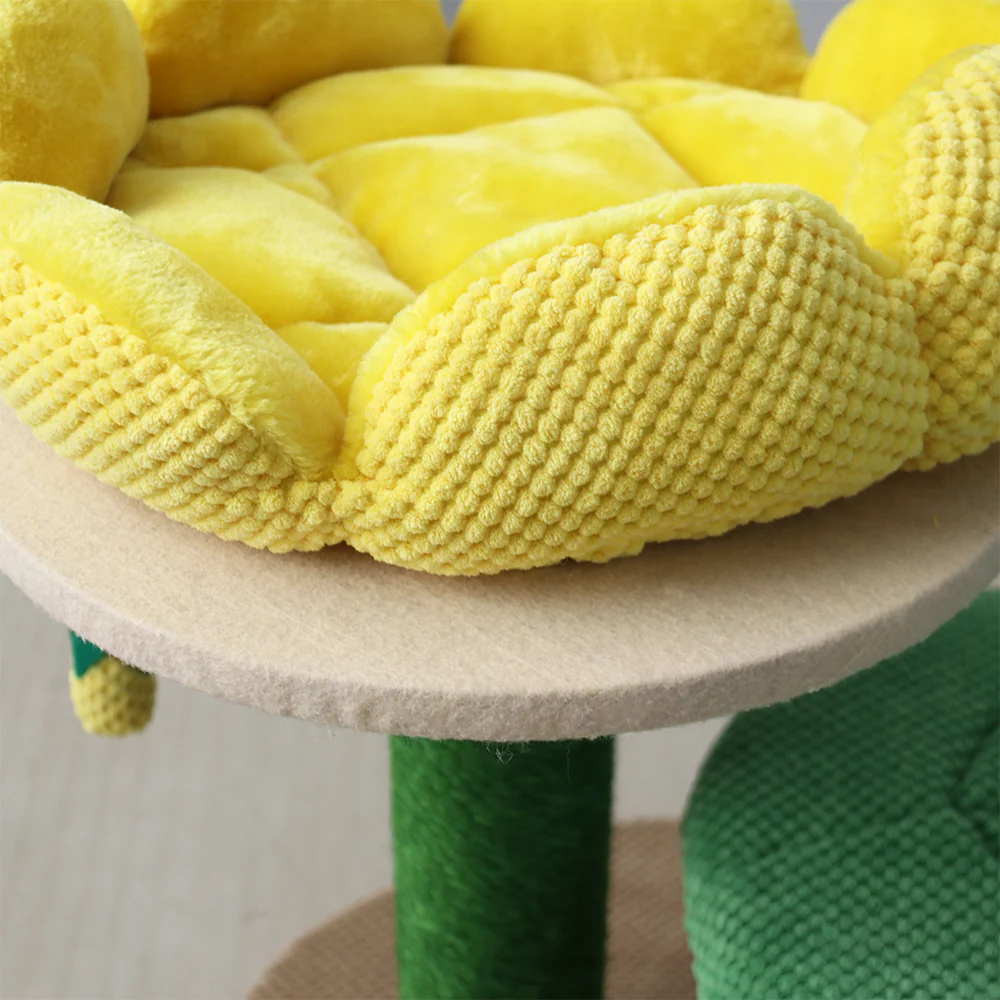 CATIO 2 Level Yellow Camellia Flower Cat Scratching Tree - Image 9