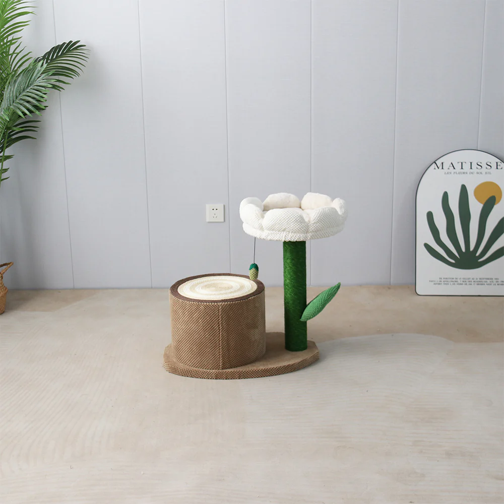 CATIO Log Cat House with White Camellia Cat Scratching Tree - Image 3