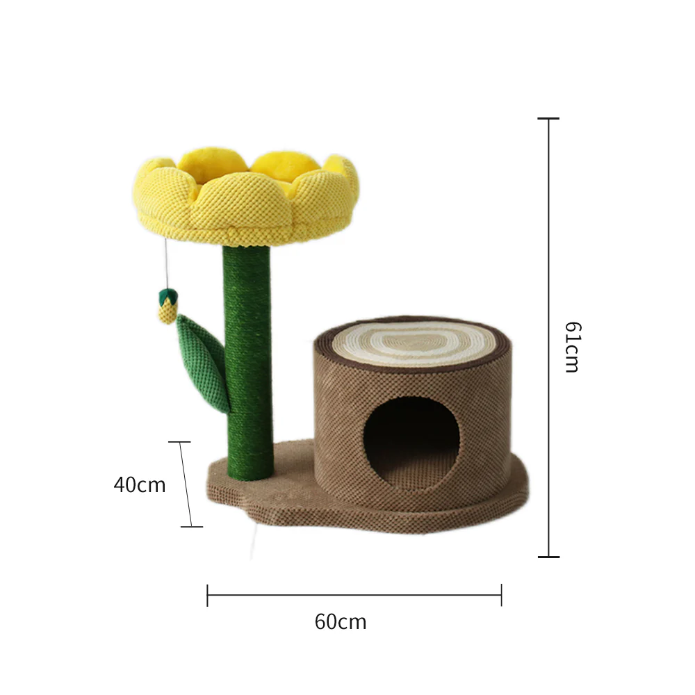 CATIO Log Cat House with Yellow Camellia Cat Scratching Tree - Image 2