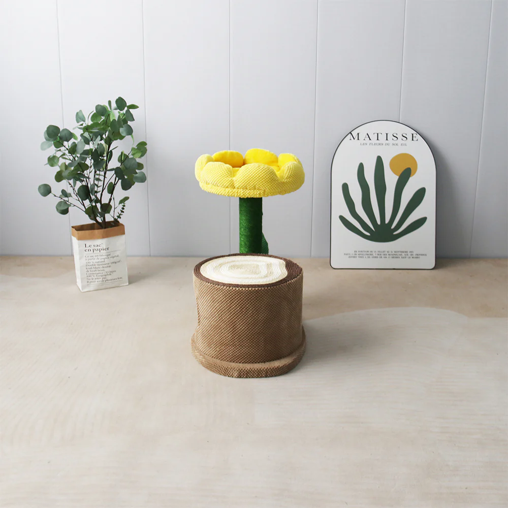 CATIO Log Cat House with Yellow Camellia Cat Scratching Tree - Image 4