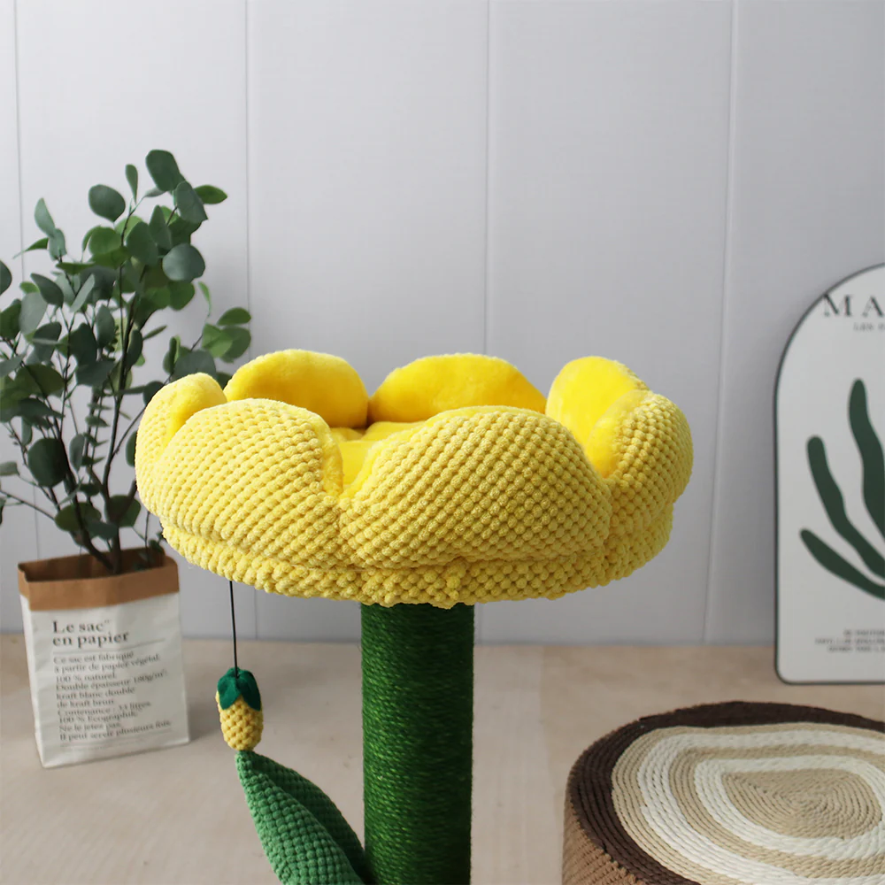 CATIO Log Cat House with Yellow Camellia Cat Scratching Tree - Image 9