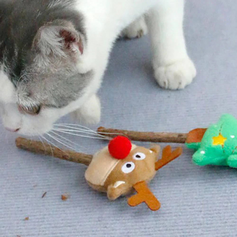 CATS TOY Wood Day Christmas Elk Polygonum Molar Stick - Image 2