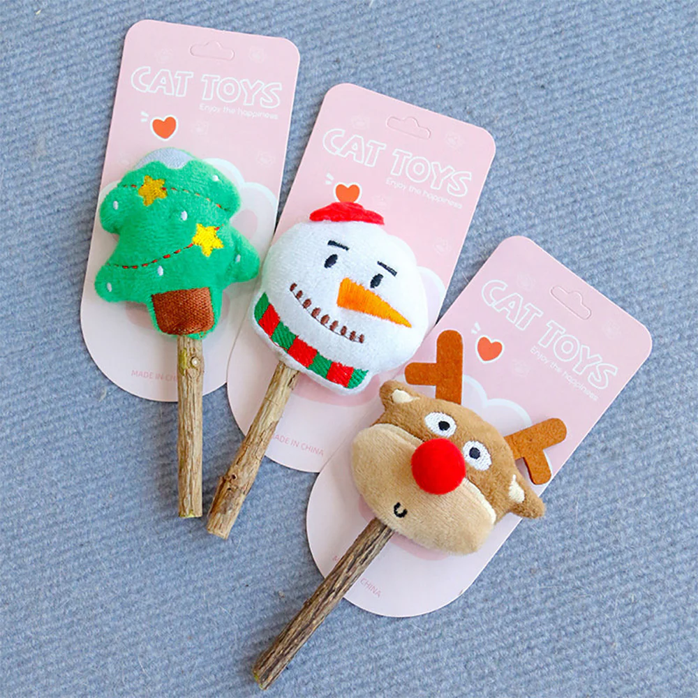CATS TOY Wood Day Christmas Snowman Polygonum Molar Stick - Image 3