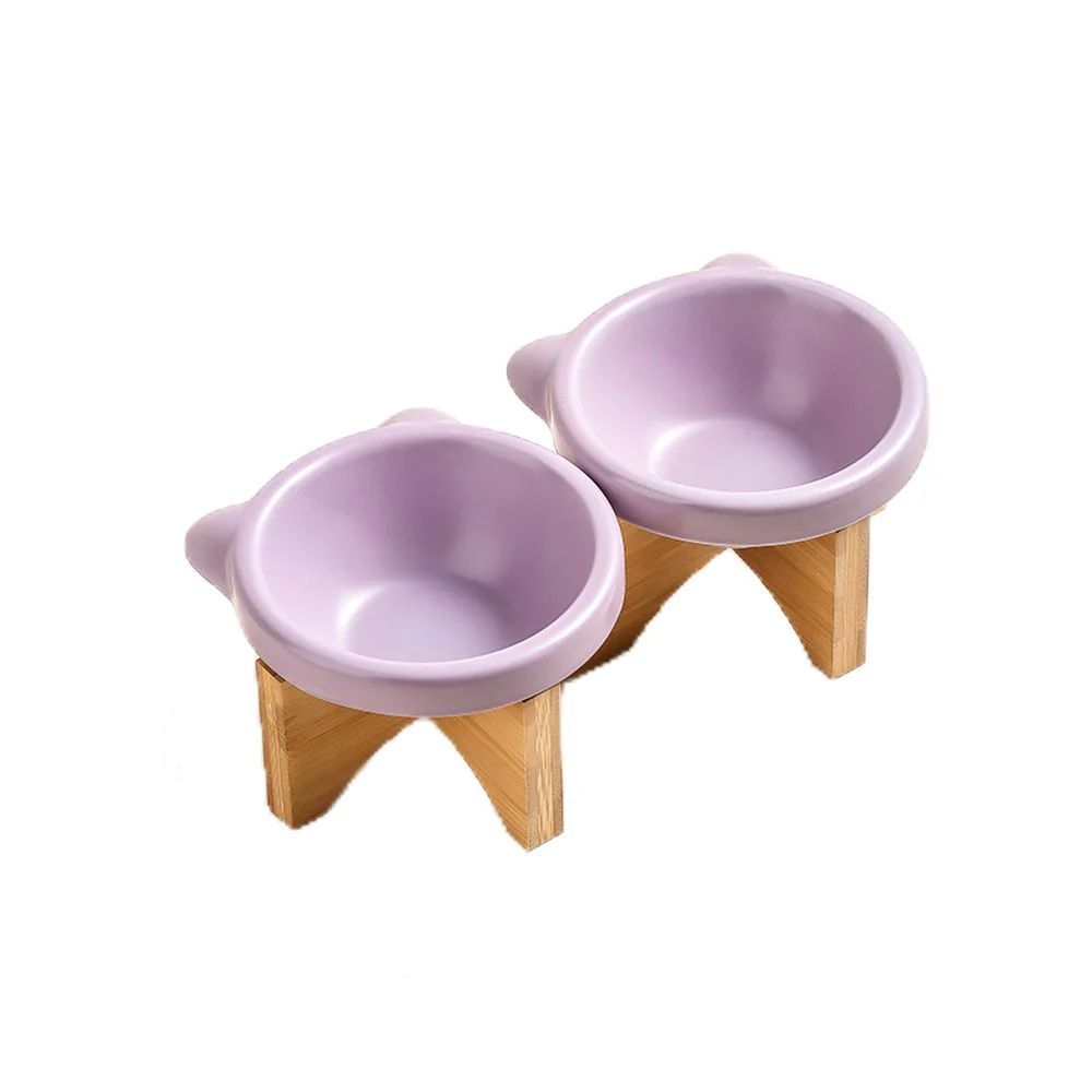 Ceramic Pet Bowl With High Wooden Stand 220ml - Image 2