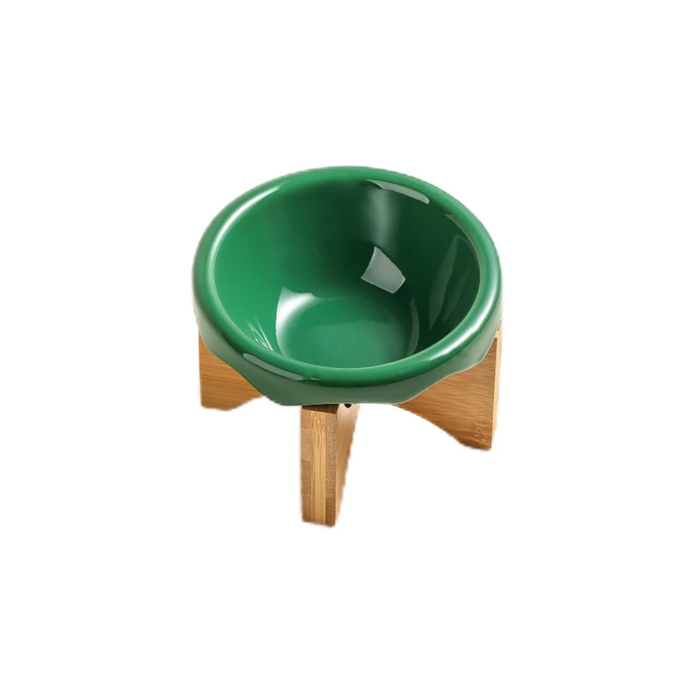Ceramic Pet Bowl With High Wooden Stand 220ml - Image 3